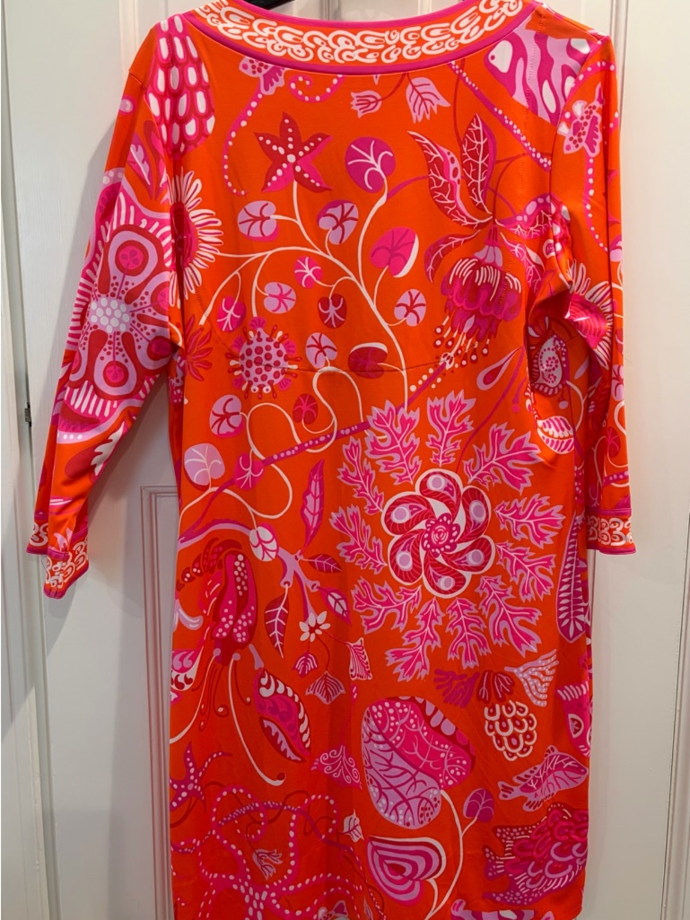 Gretchen Scott Bright Orange Tunic with Pink Floral Trim - Picture 2 of 5
